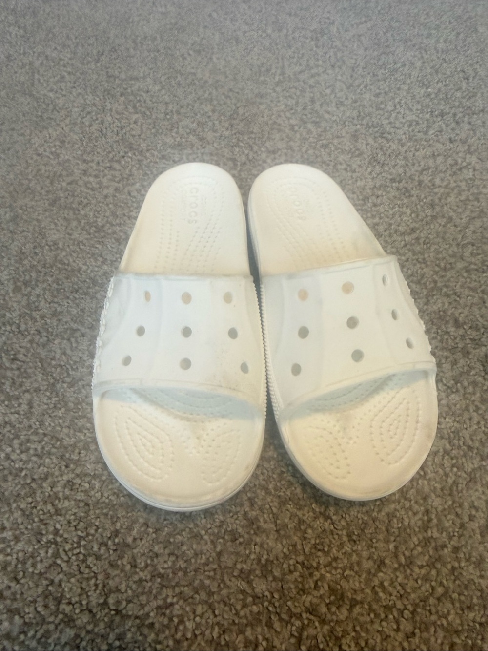 CROCS Kids White Slide Sandals with Perforated Strap